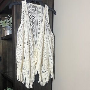 Knitworks Cream Crochet Vest with Fringe